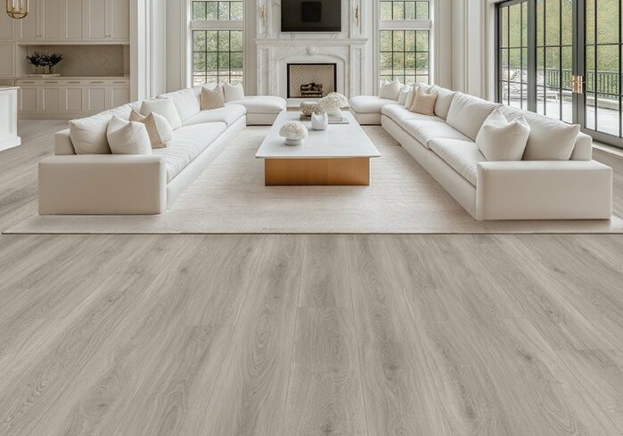 Opulux-Passion Opulux Passion Laminate in modern high ceiling living room with white furniture | The Floor Store